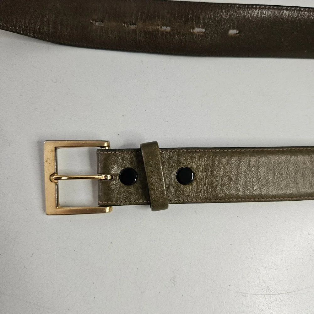 Vtg George J Good Berkeley‎ Mens Cowhide Leather Belt Olive Green Gold Buckle 34